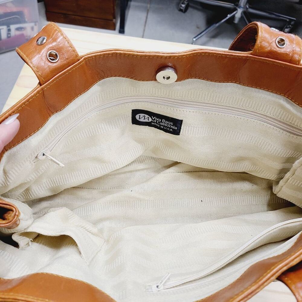 Vintage 90's Viva bags of California Rugged Leather Western Satchel PRE-OWNED - Picture 3 of 3